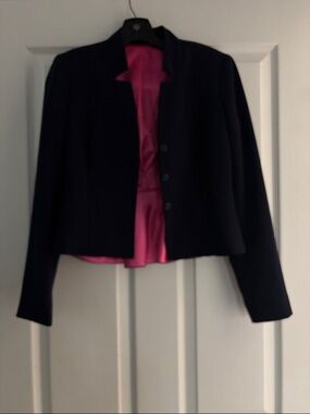 Tahari Women's Navy Jacket with Pink Lining Sz 0P